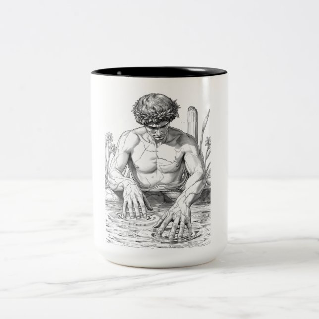 Narcissus Myth Minimalist Line Art Coffee Mug (Center)