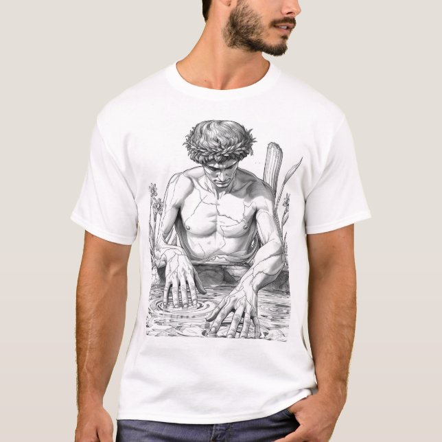 Narcissus Myth Minimalist Line Art T-Shirt (Front)