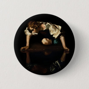 Narcissus painting inspired by Caravaggio 2 Inch Round Button