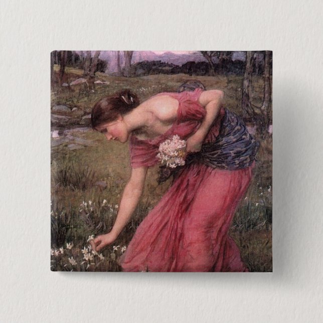 Narcissus Picking Flowers in the Meadow 2 Inch Square Button (Front)