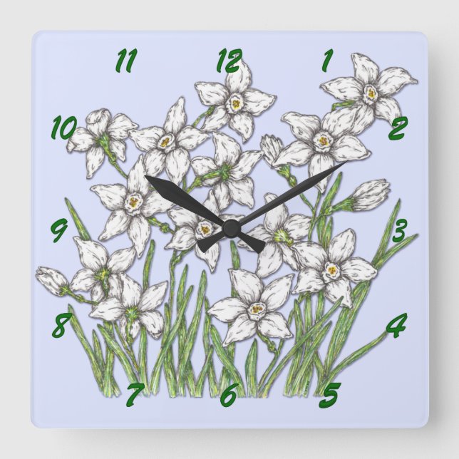 Narcissus Square Wall Clock (Front)