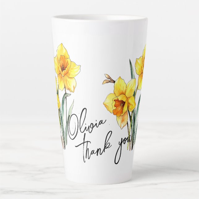 Narcissus "Thank you!" Editable Slogan & Name Latte Mug (Front)
