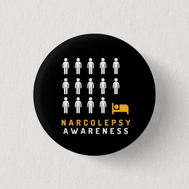 Narcolepsy Awareness Black Yellow Pin Badge Button (Front)