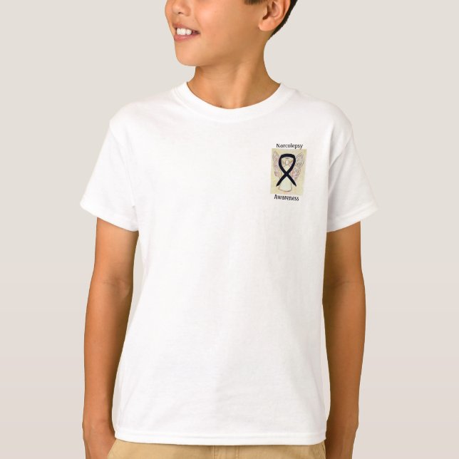 Narcolepsy Black Awareness Ribbon Angel Custom Tee (Front)