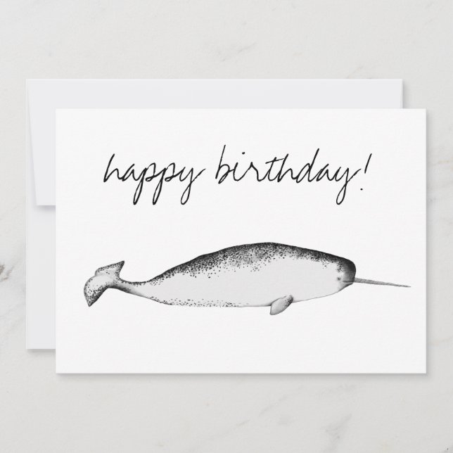 Narhwal Unicorn Illustration Whale Lover Birthday Invitation (Front)