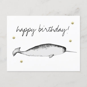 Narhwal Unicorn Illustration Whale Lover Birthday Postcard