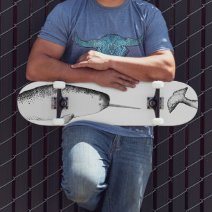 Narhwal Unicorn Magical Illustration Whale Lover Skateboard