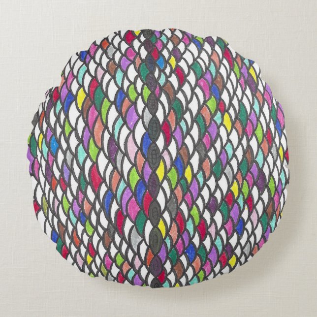 Narmin | Colorful Repeating Hand-Drawn Pattern Round Pillow (Front)