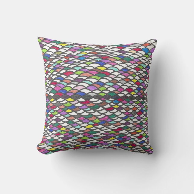 Narmin | Colorful Repeating Hand-Drawn Pattern Throw Pillow (Front)