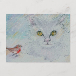 Narnia eyes the Robin in an uneasy Christmas Truce Holiday Postcard