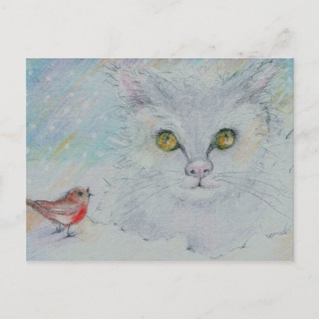 Narnia eyes the Robin in an uneasy Christmas Truce Holiday Postcard (Front)