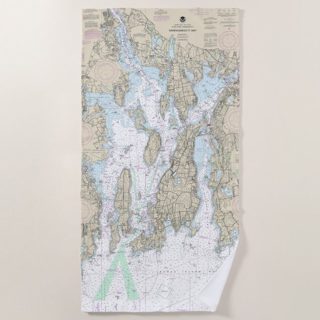 Narragansett Bay Nautical Chart 13221 Beach Towel (Front)
