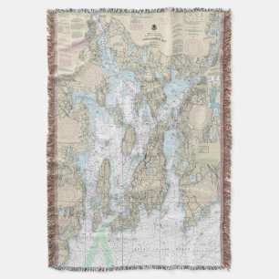 Narragansett Bay Nautical Chart 13221 Throw Blanket