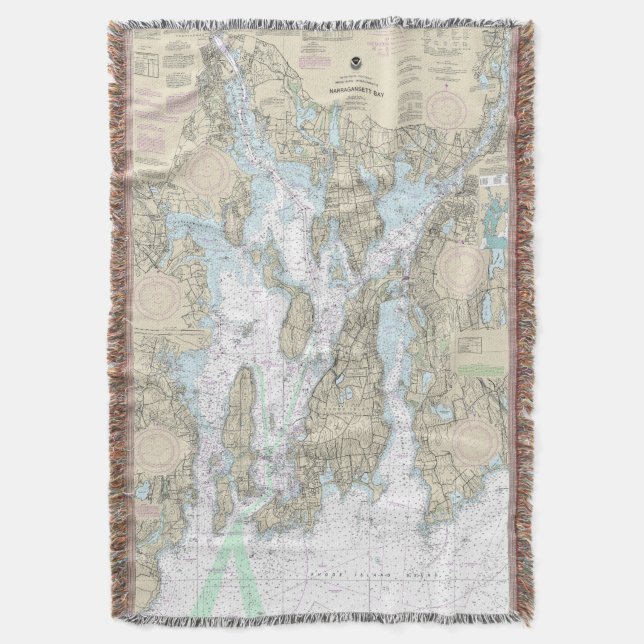 Narragansett Bay Nautical Chart 13221 Throw Blanket (Front Vertical)