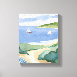 Narragansett Bay   Sailboat Coastal RI Watercolor Canvas Print
