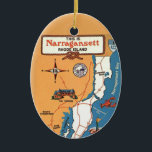 Narragansett Rhode Island  Ceramic Ornament<br><div class="desc">A vintage postcard map of Narragansett Rhode Island repurposed on an ornament.</div>