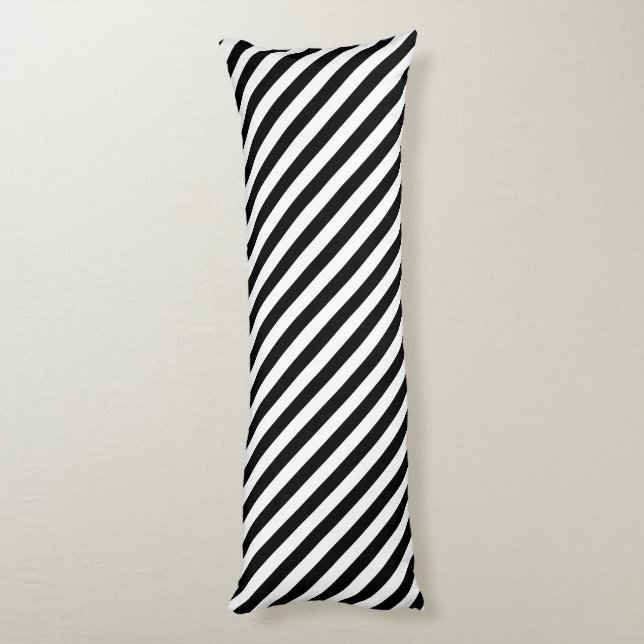 Narrow Black and White Stripes Pattern Body Pillow (Back (Vertical))