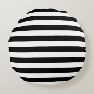 Narrow Black and White Stripes Pattern Round Pillow