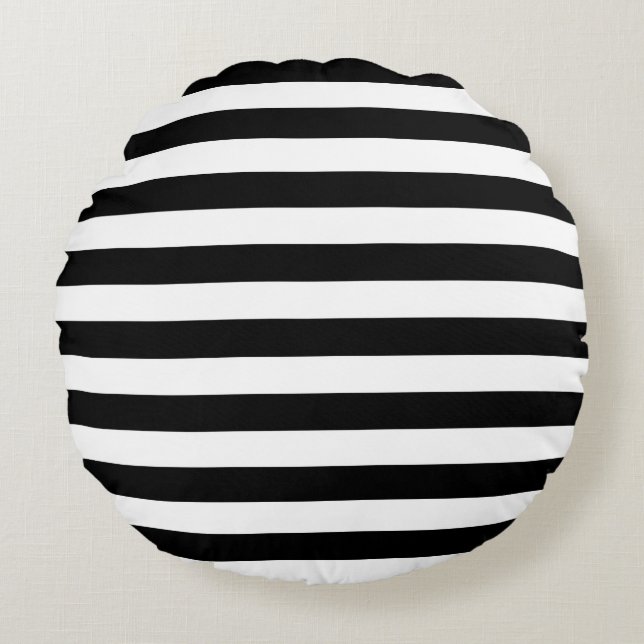 Narrow Black and White Stripes Pattern Round Pillow (Front)
