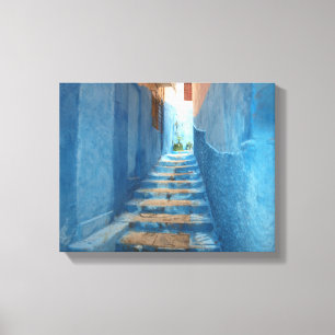 Narrow Blue Stairway in Morocco Canvas Print