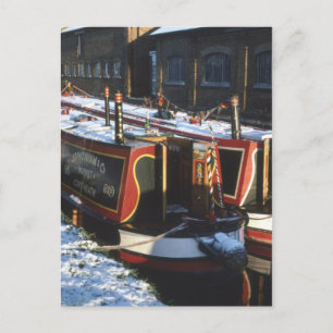 Narrow boats in winter postcard