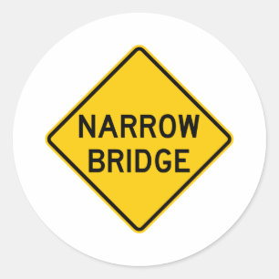 Narrow Bridge Highway Sign Classic Round Sticker