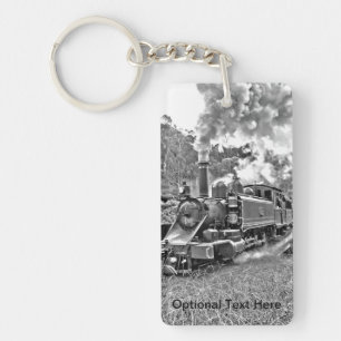 Narrow Gauge Steam Train Black and White Keychain