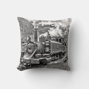 Narrow Gauge Steam Train Puffing Engine Throw Pillow