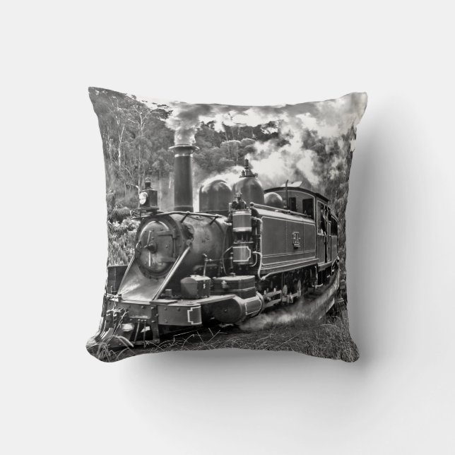 Narrow Gauge Steam Train Puffing Engine Throw Pillow (Front)