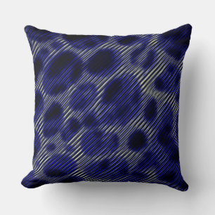 Narrow grey stripes and strange blue circles throw pillow