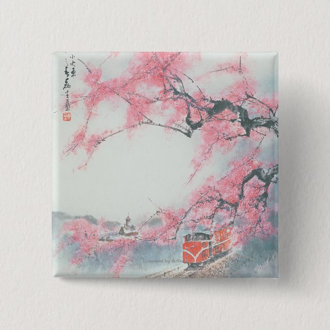 Narrow-railed Train at Mt. Ali 2 Inch Square Button (Front)