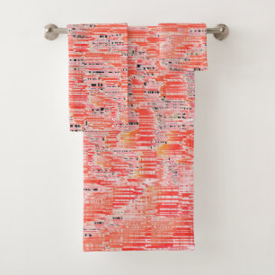 Narrow salmon and peach mosaic effect bath towel set