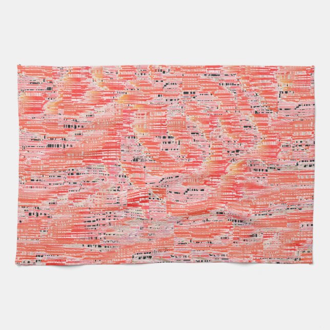 Narrow salmon and peach mosaic effect kitchen towel (Horizontal)