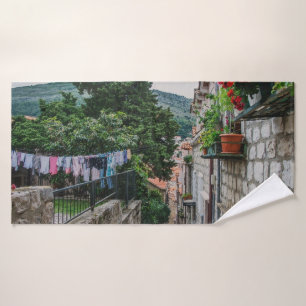 Narrow stone street in Dubrovnik Bath Towel