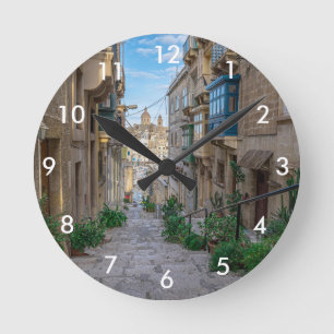 Narrow stone street in Malta Round Clock