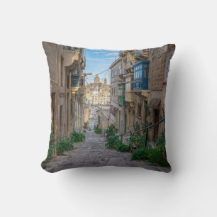 Narrow stone street in Malta Throw Pillow