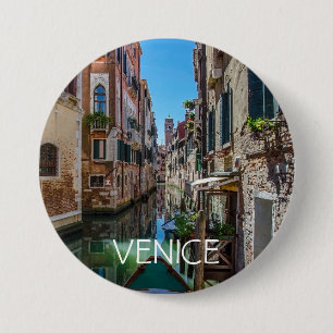 Narrow street with canal in Venice 3 Inch Round Button