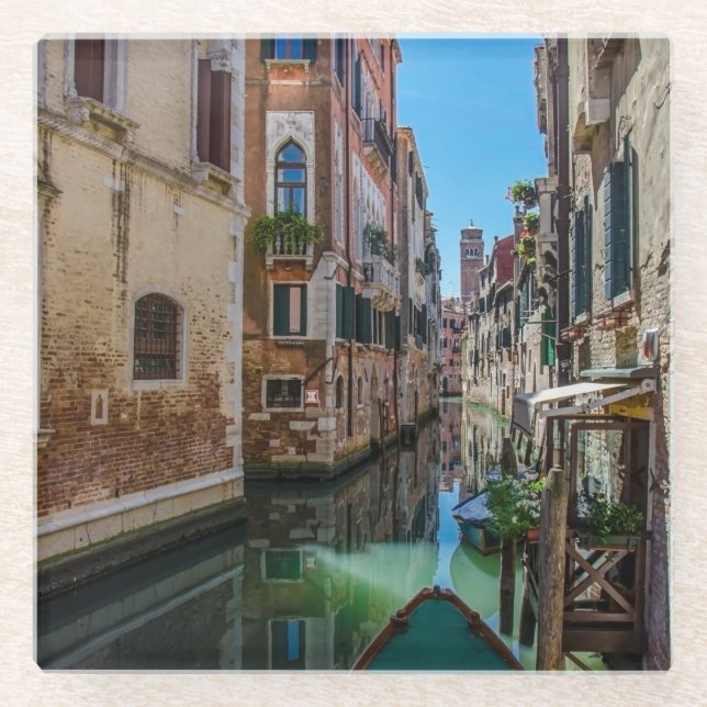 Narrow street with canal in Venice Glass Coaster (Front)