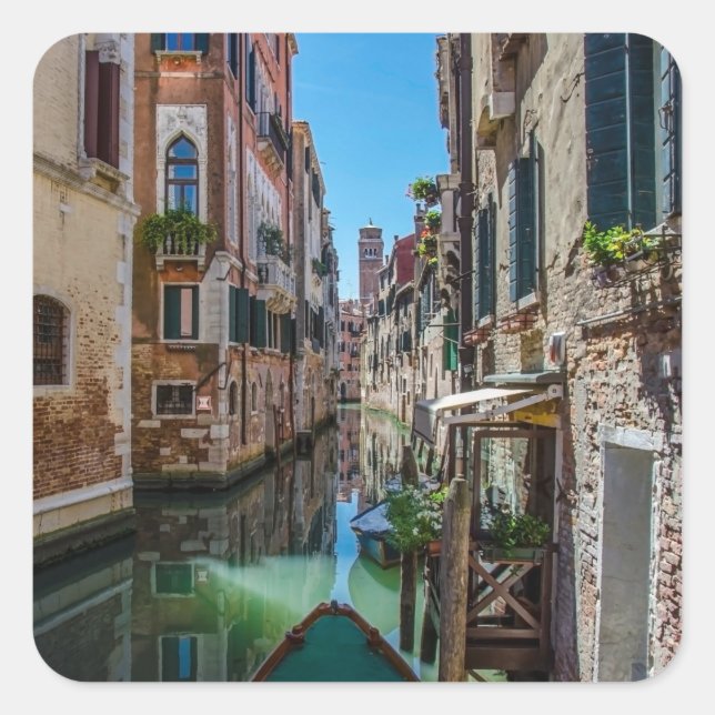 Narrow street with canal in Venice Square Sticker (Front)