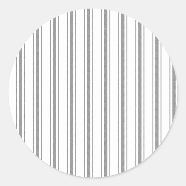 Narrow Stripe Charcoal Grey White Mattress Ticking Classic Round Sticker (Front)