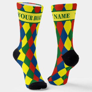 Narrowboat Boat Name Harlequin Diamonds Patterned Socks