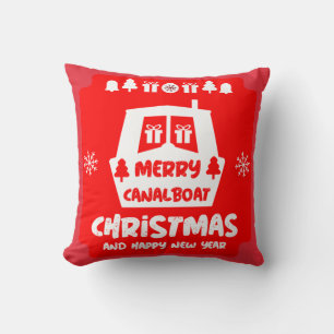 Narrowboat Canal Christmas Xmas Gifts    Throw Pillow