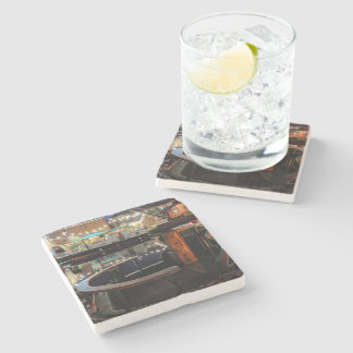 Narrowboat coaster: Leeds Canal Basin at night. Stone Coaster