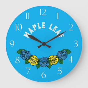 Narrowboat Folk Art Bleu Roses Grande horloge
