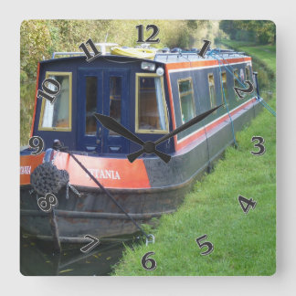 Narrowboat on British Inland Waterways System Square Wall Clock