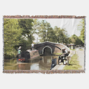 NARROWBOAT ON THE CANAL Throw Blanket