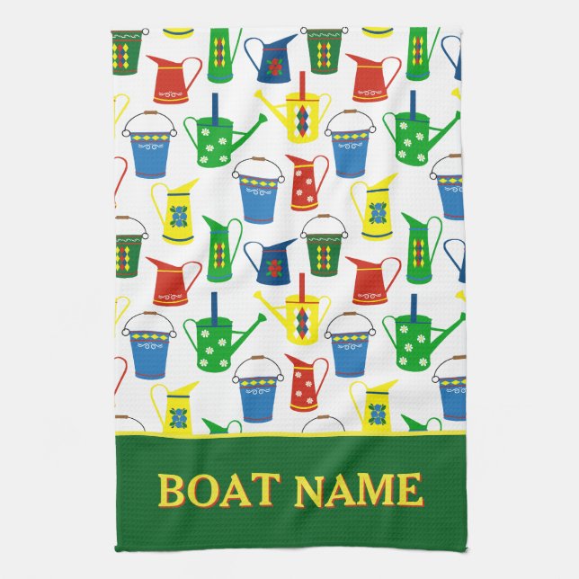 Narrowboat Pattern Canal Boat Name Kitchen Towel (Vertical)