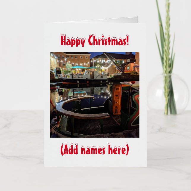 Narrowboat themed Christmas Foil Holiday Card (Front)