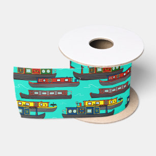 Narrowboats and River Barges Boating Patterned Satin Ribbon