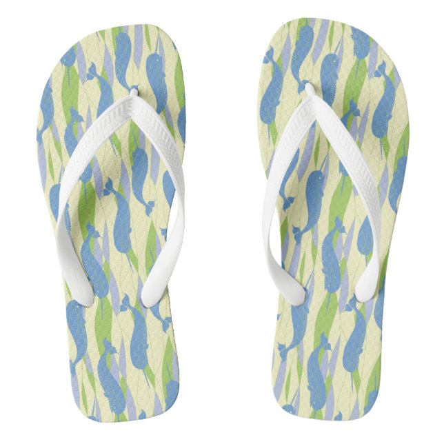 Narwhal Allover Print Flip Flops (Footbed)
